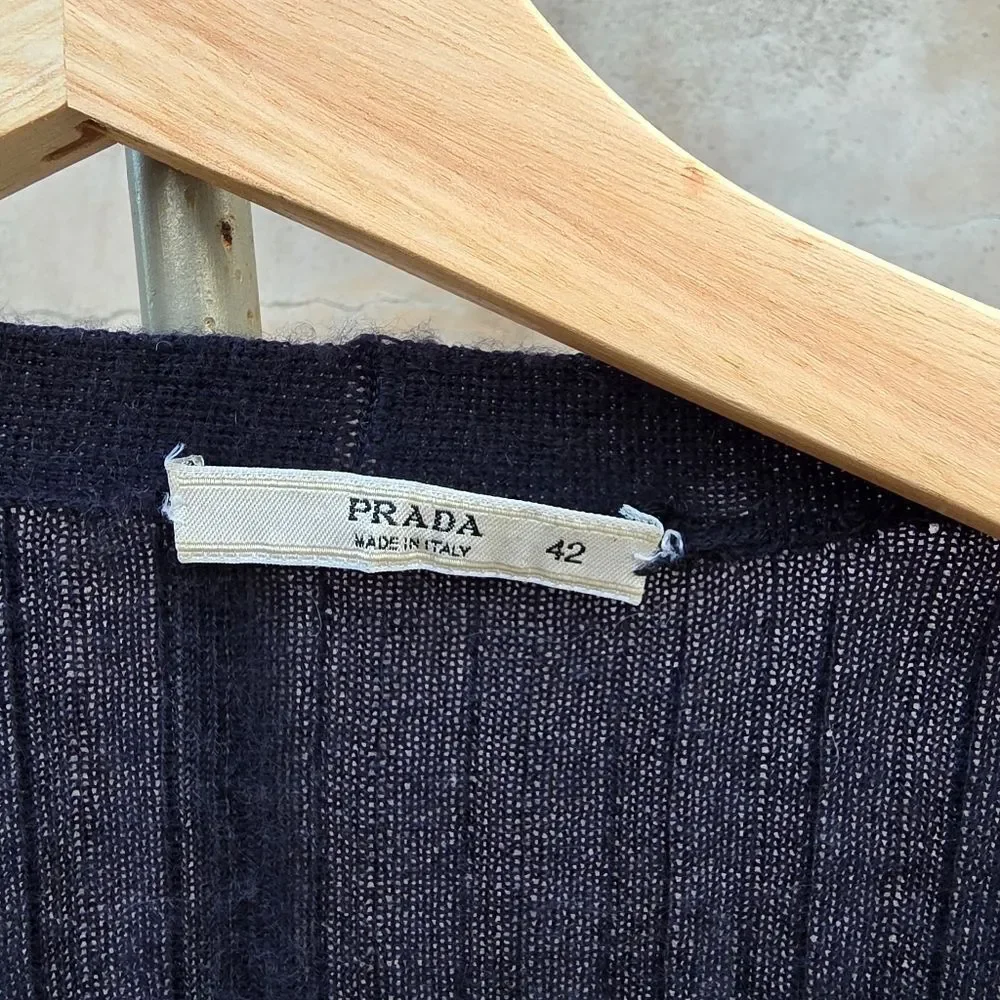 Prada navy ribbed cashmere and silk blend cardigan